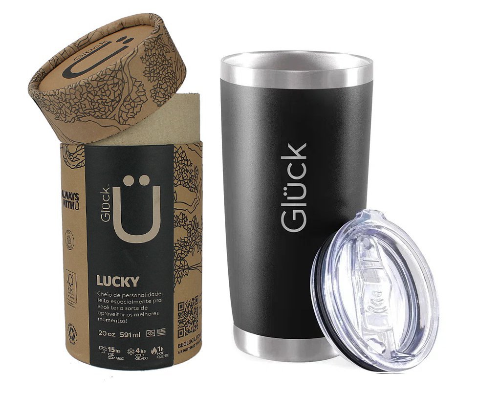 Copo Térmico Para Cerveja Lucky 591ml Inox Black - Gluck