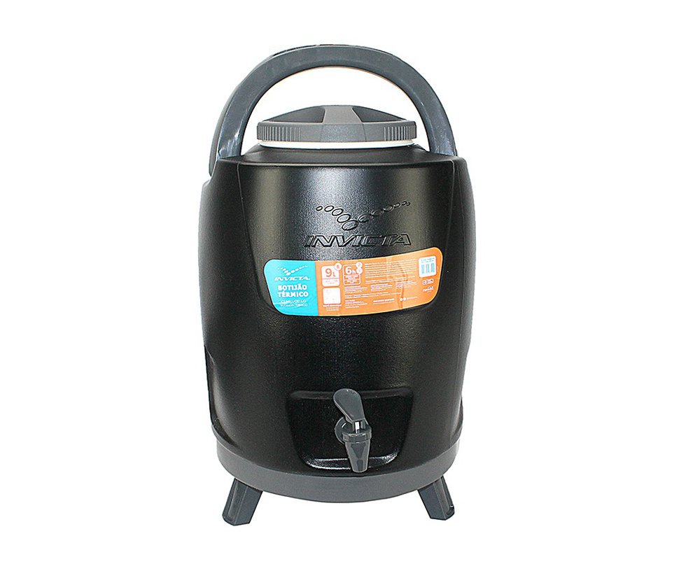 Botijão Térmico 9,0l Preto Com Tripe Invicta