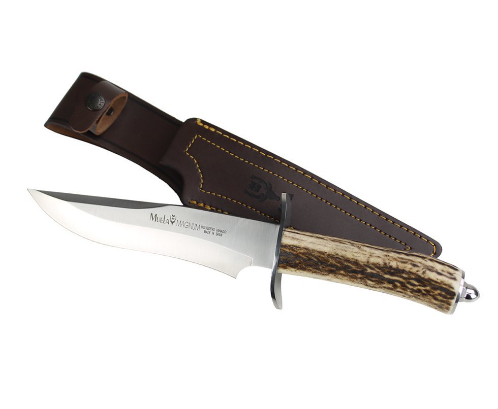 Faca Esportiva Muela Magnum 19a Cabo Chifre Cervo + Bainha De Couro - Espanhola