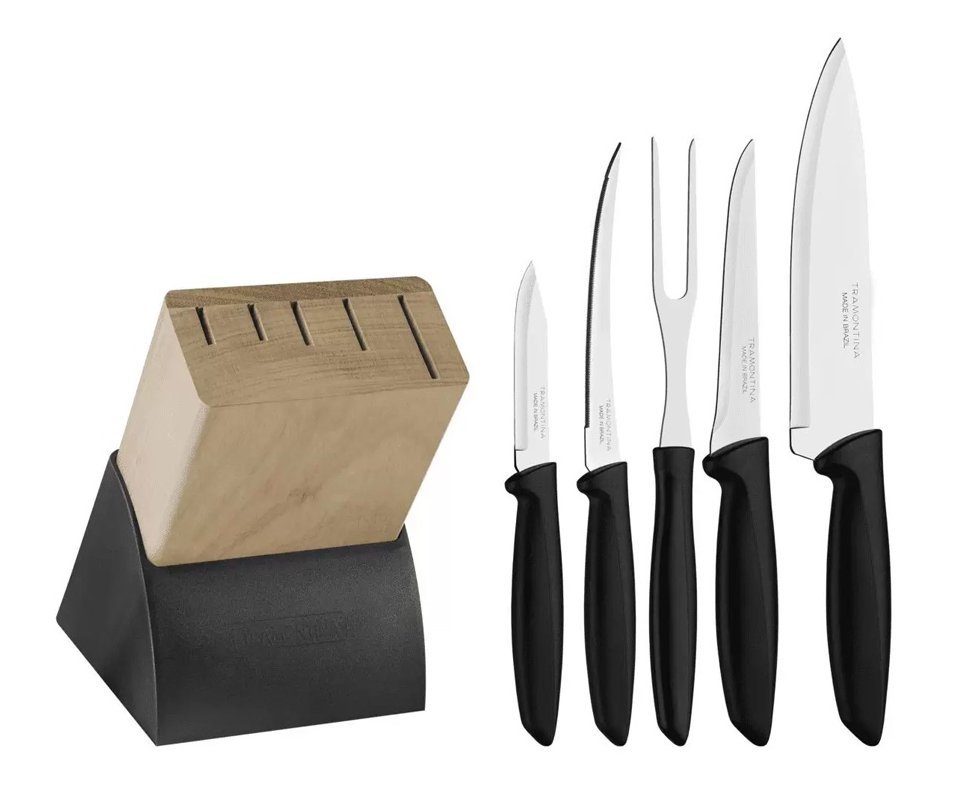 Jogo de Facas Tramontina 6pçs Plenus com Cepo de madeira