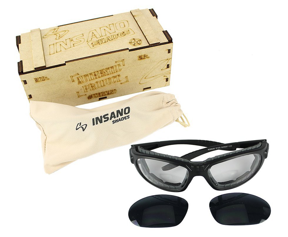 Óculos Insano Shades com Armação Preto Fosco C/ Troca de Lente - Lente Preta/Transparente