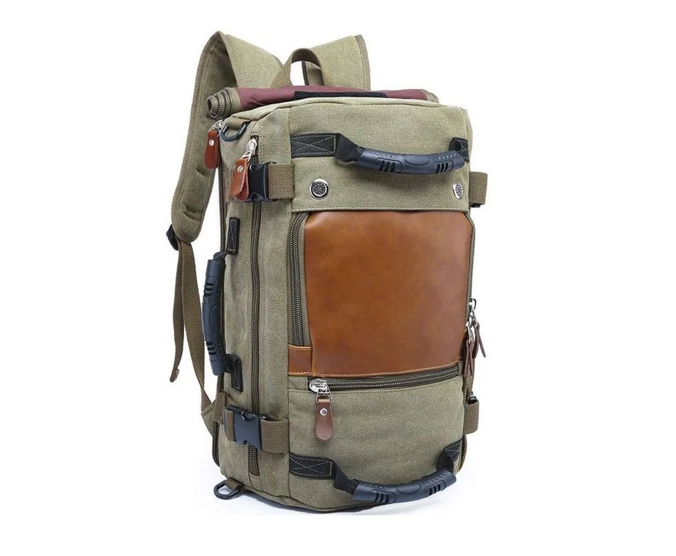 Mochila Multifuncional Lona e Couro - Verde