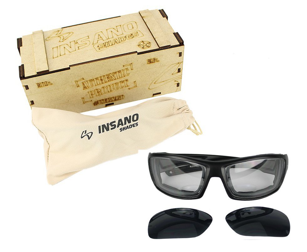 Óculos Balistico com Armação Preto Fosco + 2 lestes Preta/Transparente 20540-C123/C100 - Insano Shades