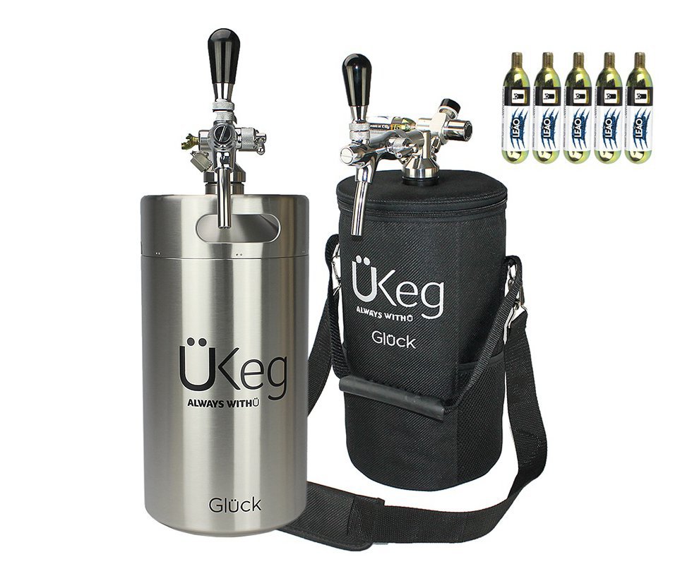 Kit Chopeira térmica Glück Ükeg Silver Steel 5L 169oz Inox + Capa + 5un Co2 16g