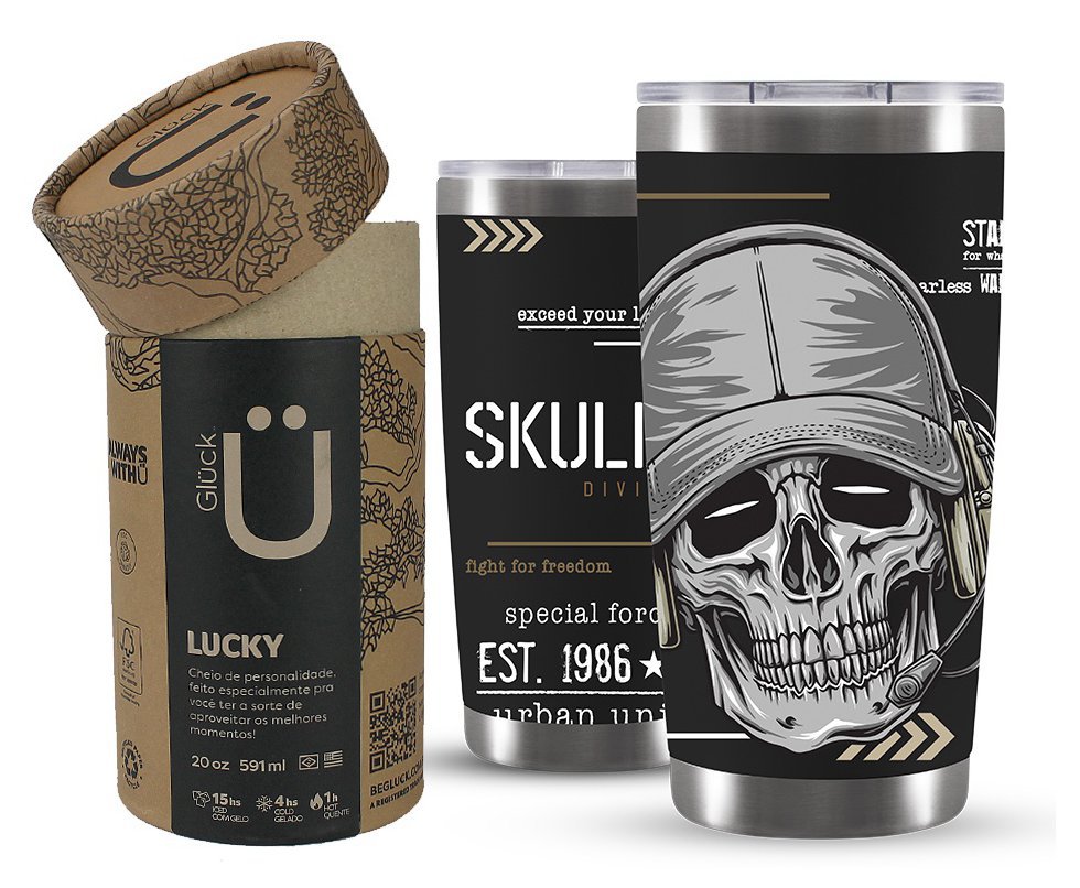 Copo Térmico Gluck Lucky Future Skull Division Cap 591ml Inox Black