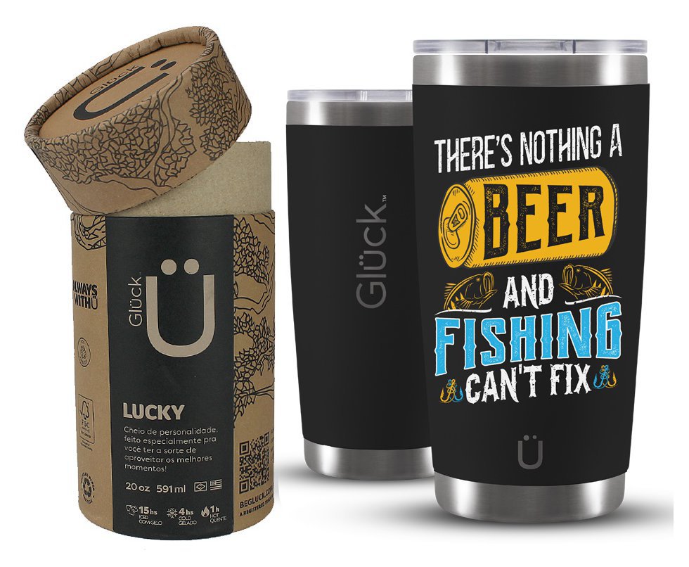 Copo Térmico Gluck Lucky Future Fishing & Beer Cant Fix 591ml Inox Black