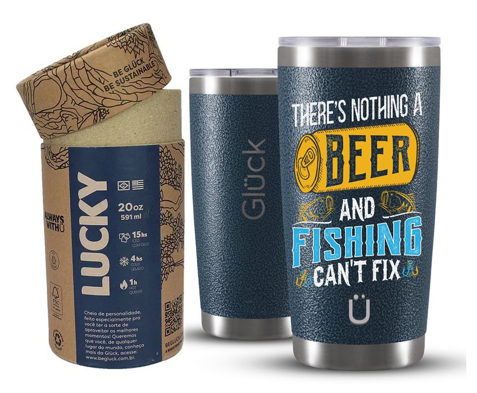 Copo Térmico Gluck Lucky Future Fishing & Beer Cant Fix 591ml Inox Hammer Blue