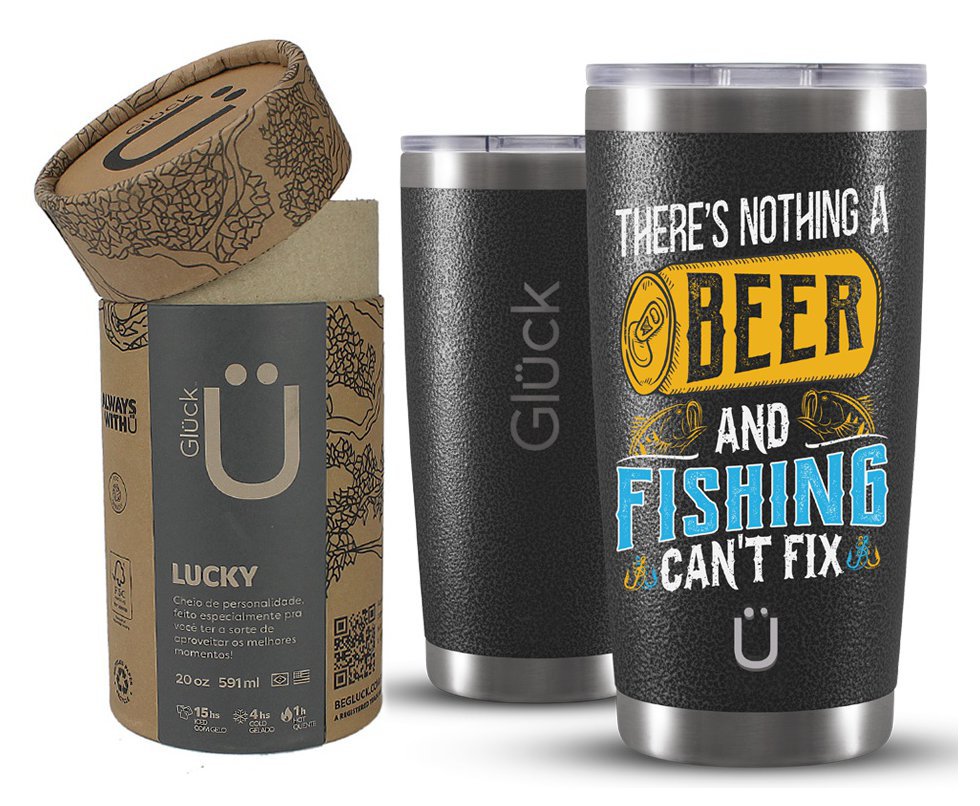 Copo Térmico Gluck Lucky Future Fishing & Beer cant Fix 591ml Inox Hammer Black
