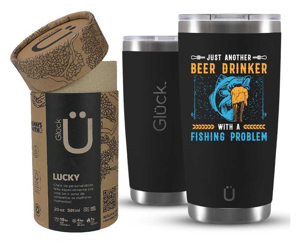 Copo Térmico Gluck Lucky Future Fishing & Beer Drinker 591ml Inox Black
