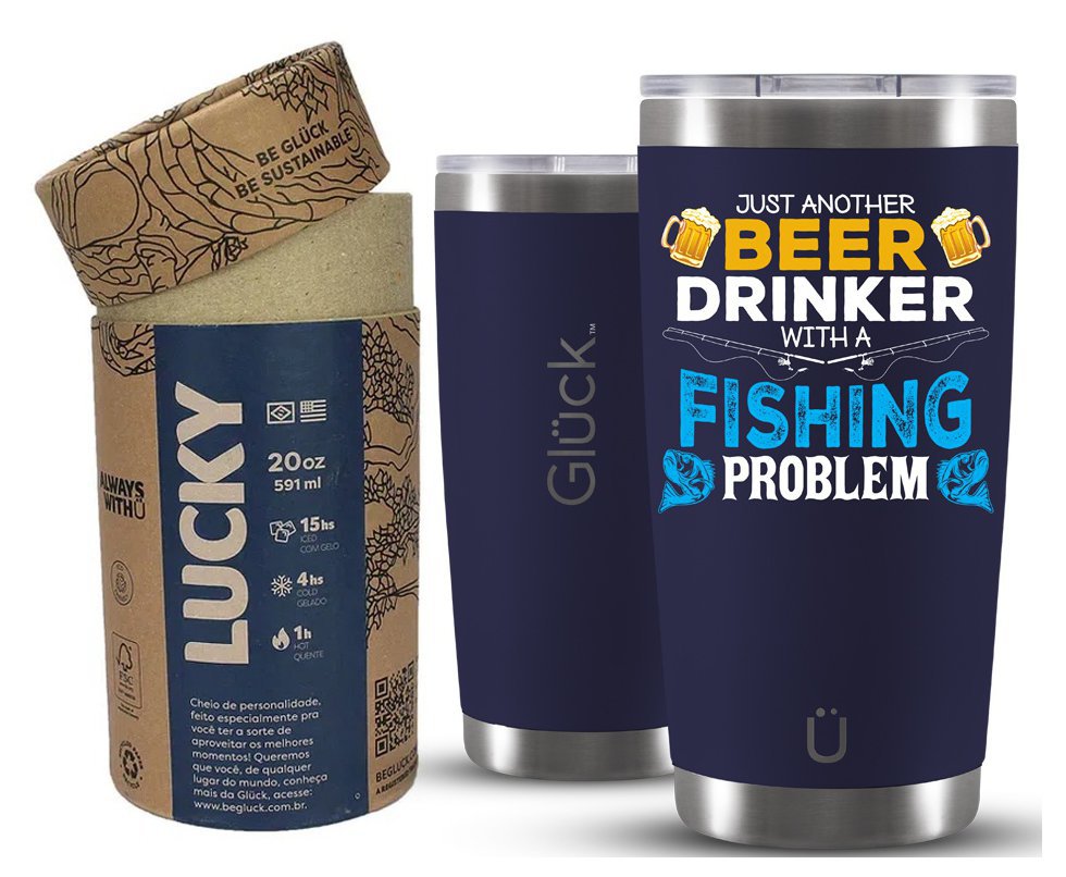 Copo Térmico Gluck Lucky Future Fishing & Beer Problem 591ml Inox  Night Blue