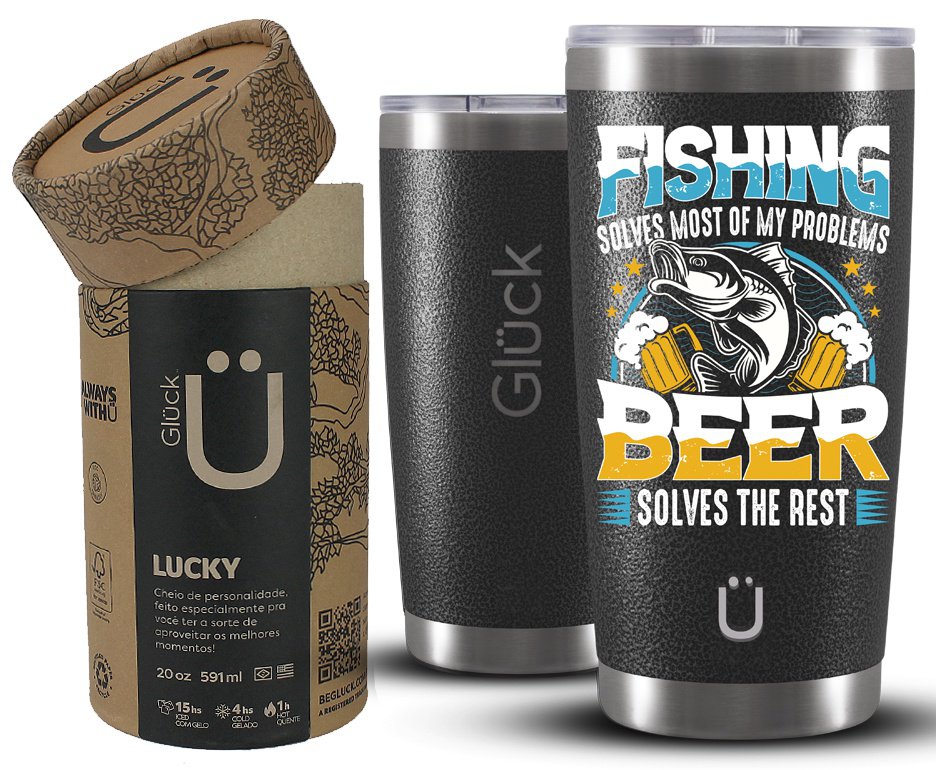 Copo Térmico Gluck Lucky Future Fishing & Beer Solves 591ml Inox Hammer Black