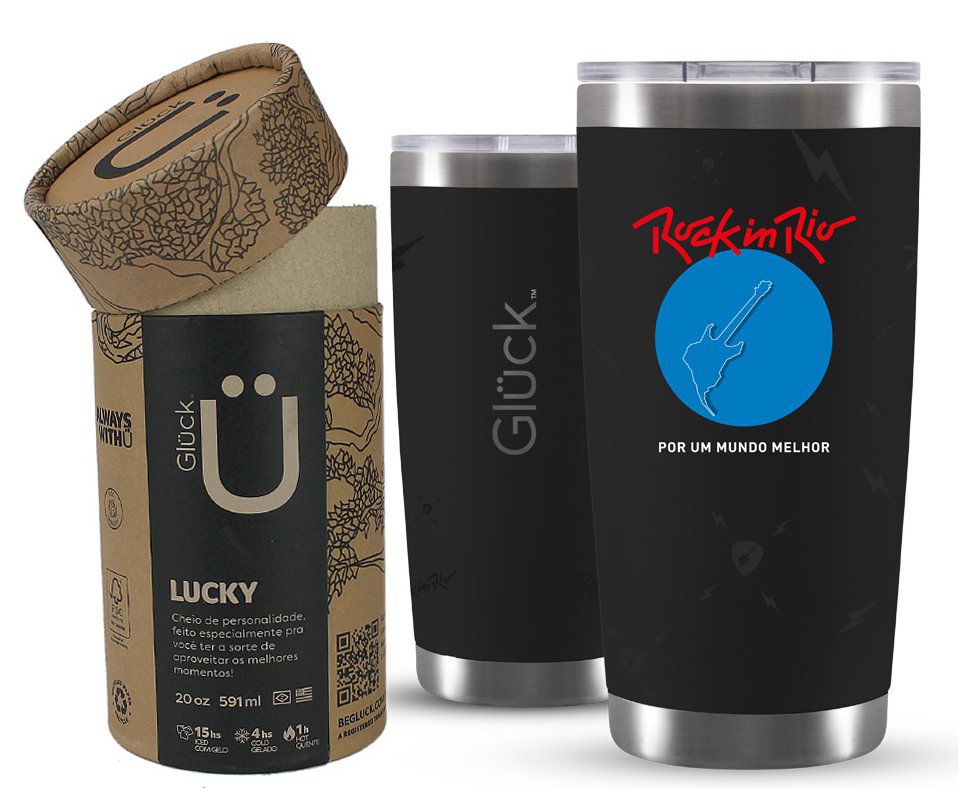 Copo Térmico Gluck Lucky Future Rock In Rio Better 591ml Black