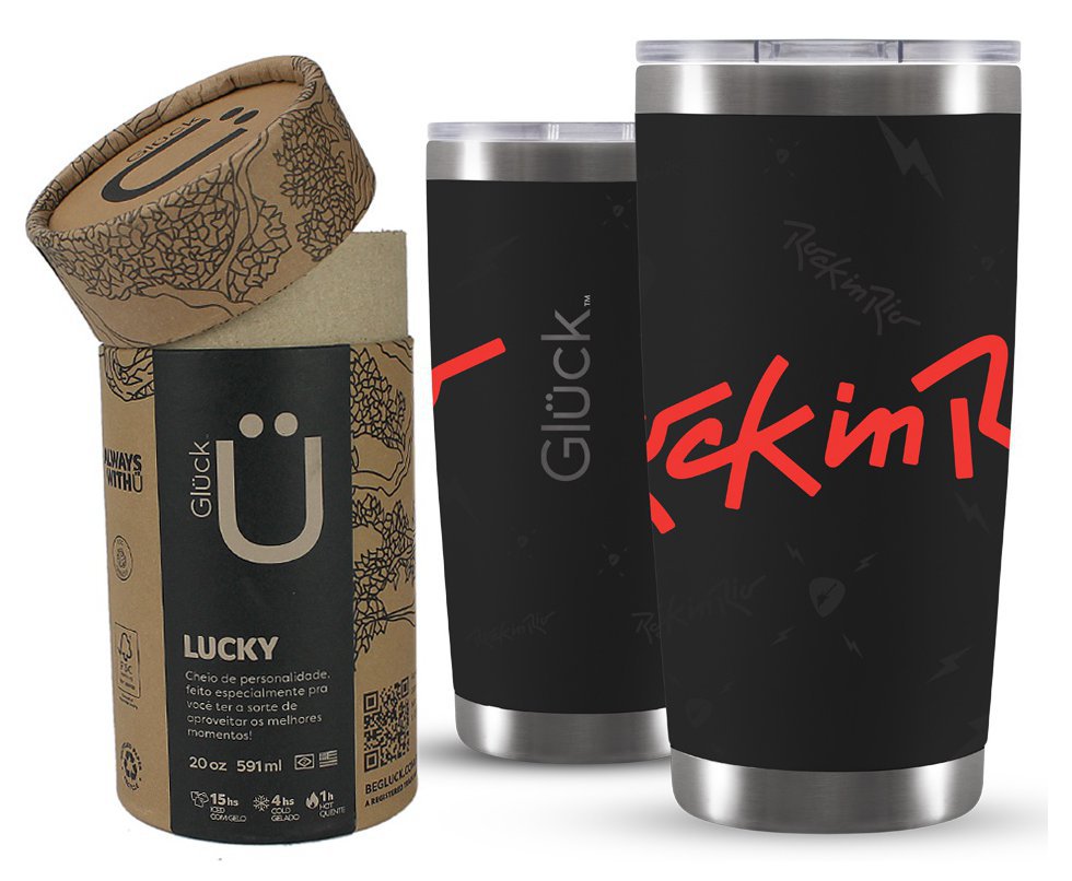Copo Térmico Gluck Lucky Future Rock In Rio Big Classic 591ml Black