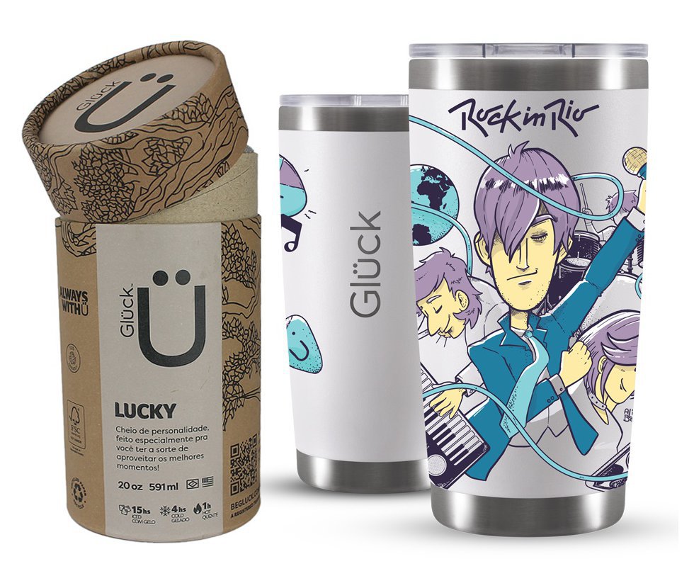 Copo Térmico Gluck Lucky Future Rock In Rio Synth 591ml Off White