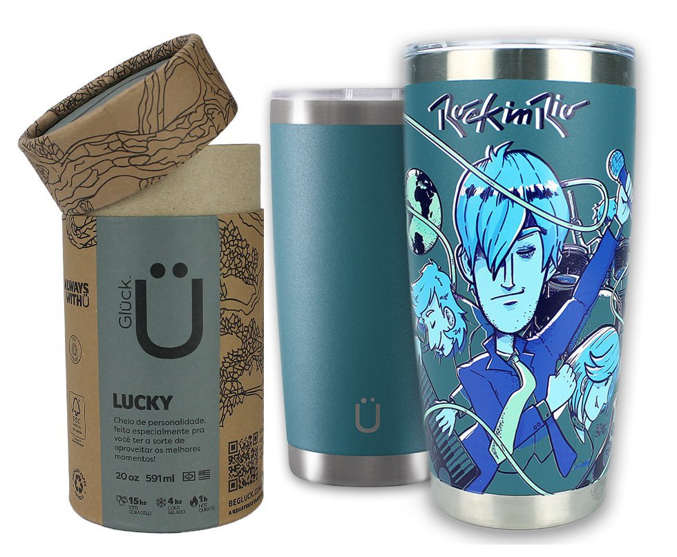 Copo Térmico Gluck Lucky Future Rock In Rio Synth 591ml Porsche Blue