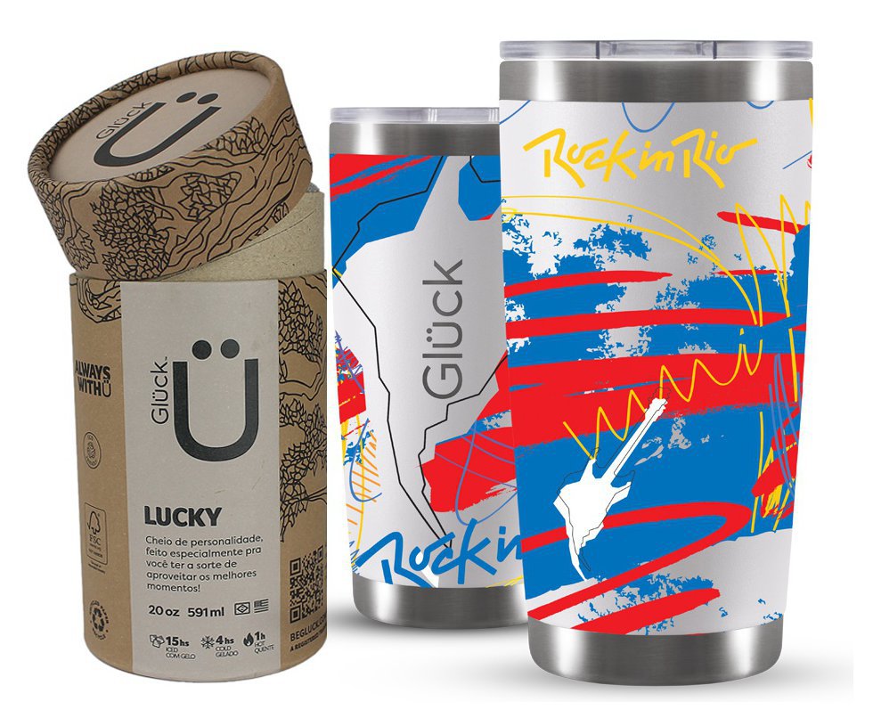 Copo Térmico Gluck Lucky Future Rock In Rio Waves 591ml Off White