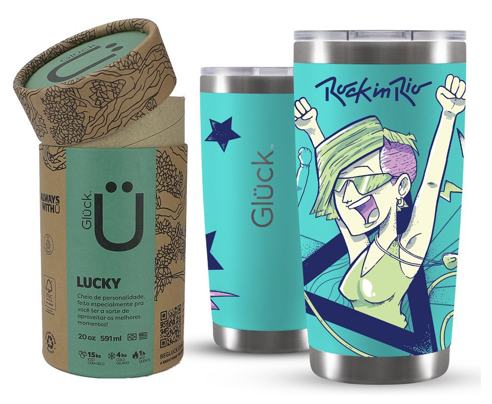 Copo Térmico Gluck Lucky Future Rock In Rio Freedom 591m  Mint