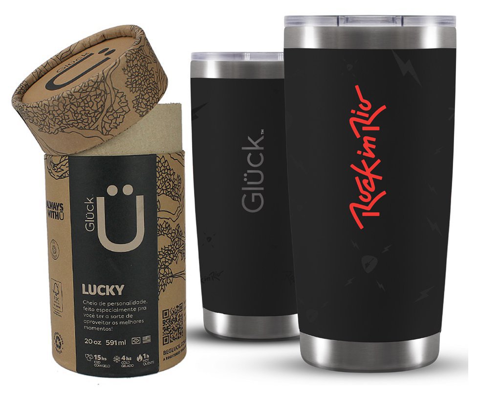 Copo Térmico Gluck Lucky Future Rock In Rio Big Classic Red 591ml Black