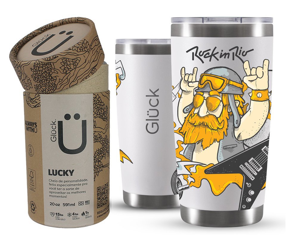 Copo Térmico Gluck Lucky Future Rock In Rio Rock 591ml Off White