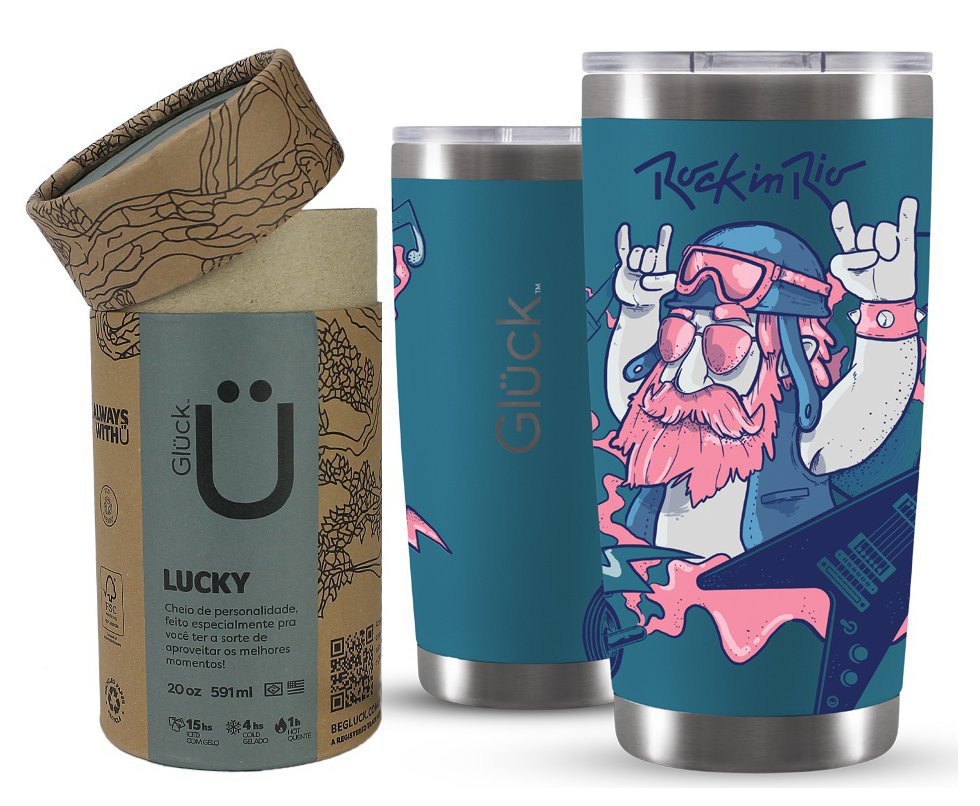 Copo Térmico Gluck Lucky Future Rock In Rio Rock 591ml Porsche Blue