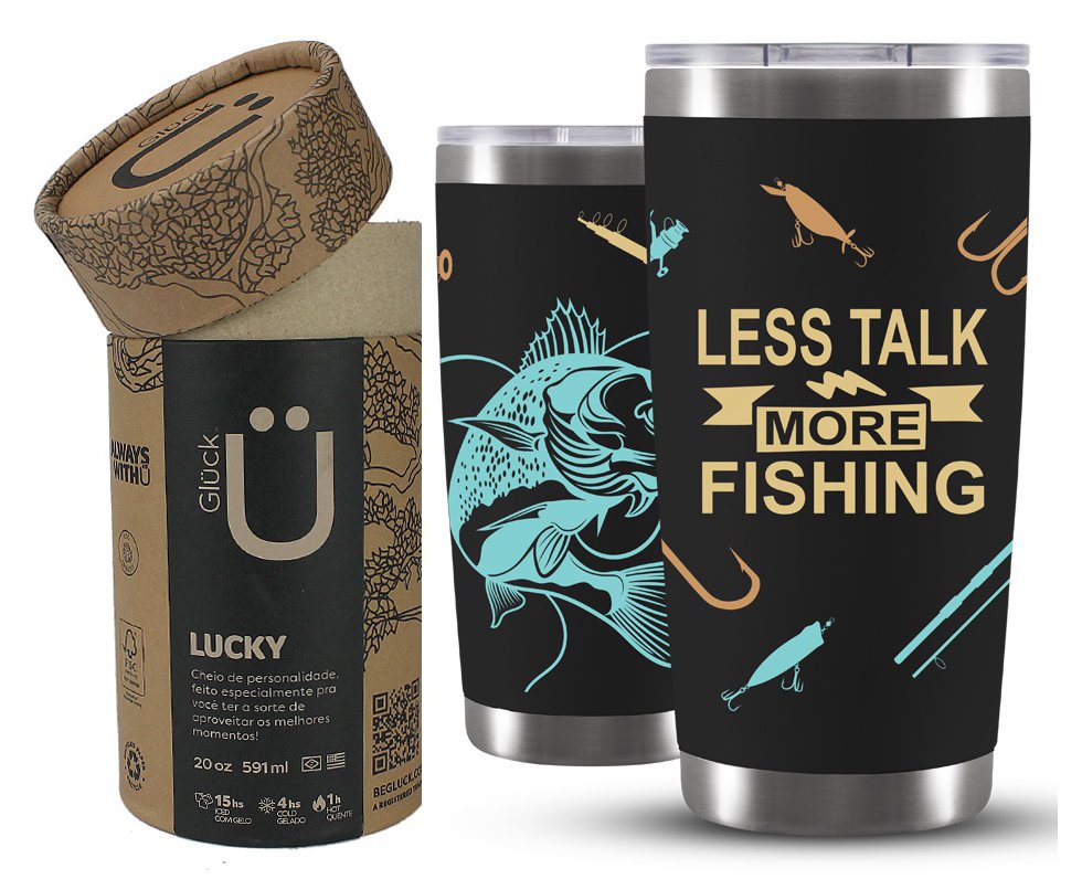 Copo Térmico Gluck Lucky Future Fishing & Beer Less Talk 591ml Black