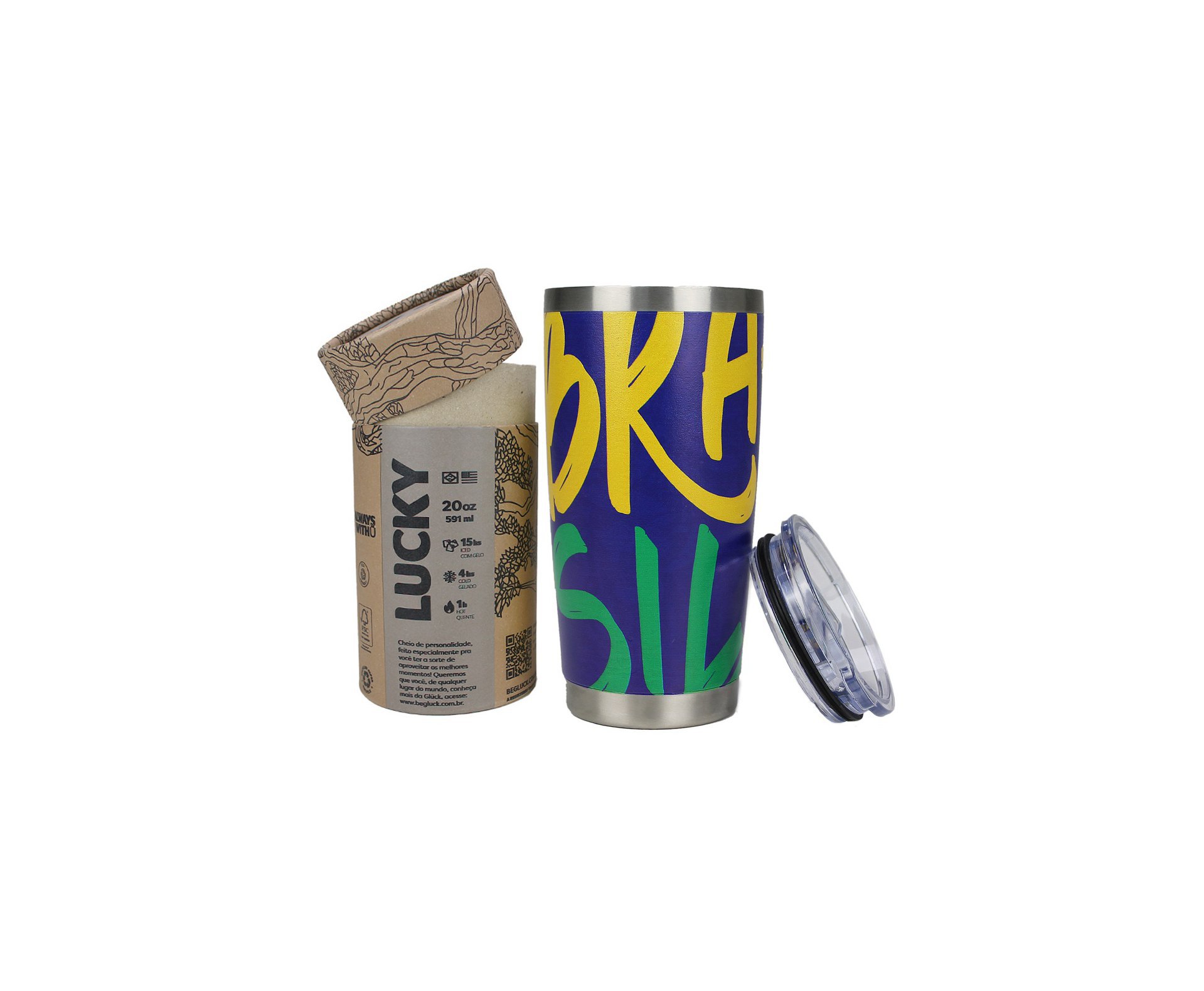 Copo Térmico Para Cerveja Gluck Lucky Future Brasil Verde Amarelo 591ml Inox bra.07