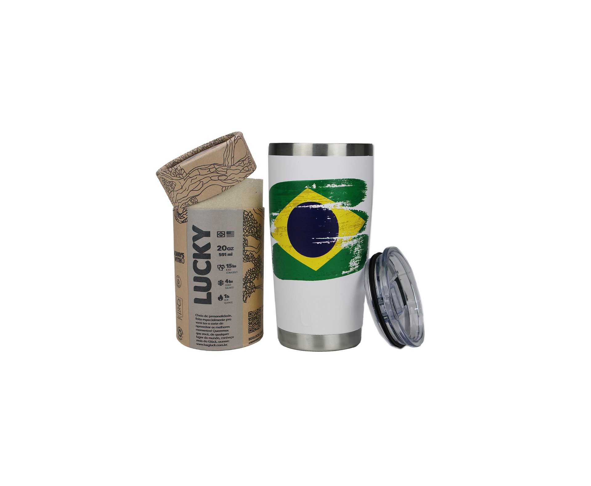 Copo Térmico Para Cerveja Gluck Lucky Future Brasil Bandeira 591ml Inox bra.09