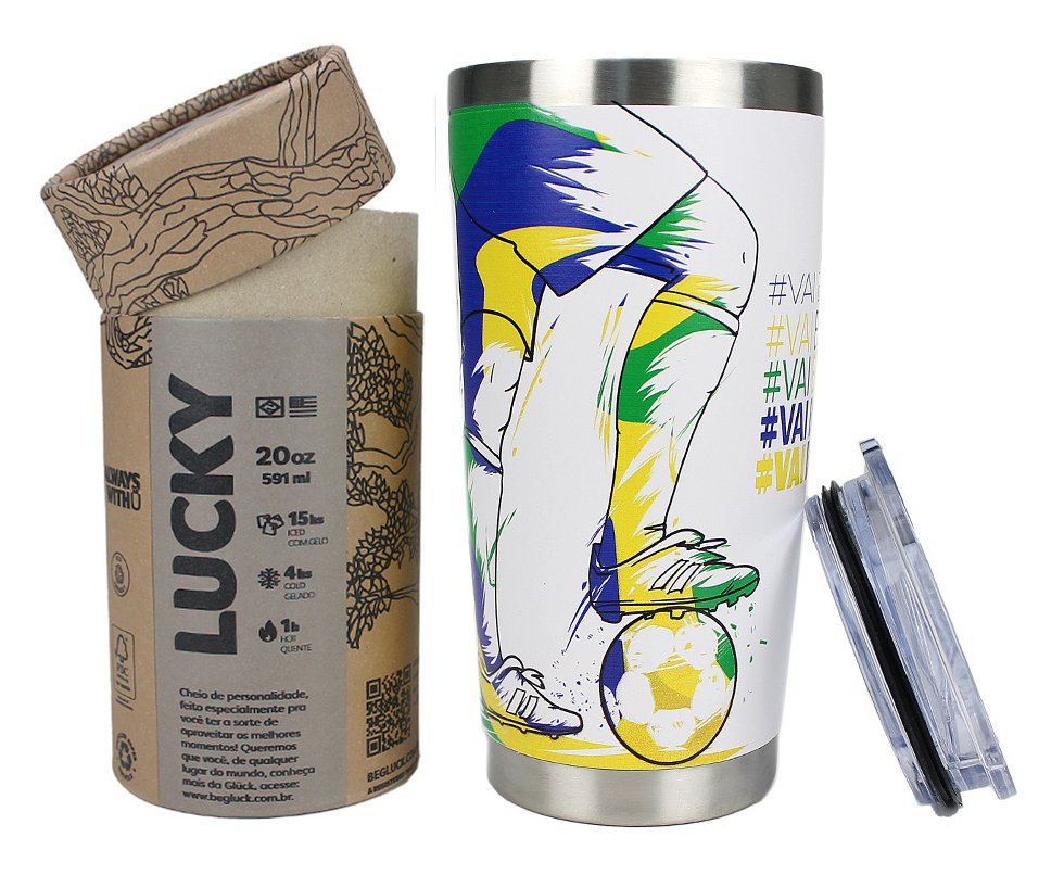 Copo Térmico Para Cerveja Gluck Lucky Future Brasil Jogador 591ml Inox bra.11