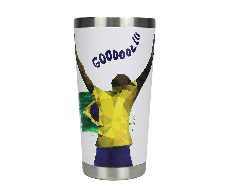 Copo Térmico Gluck Sleek Future Brasil Goooool em Aço Inox 473ml