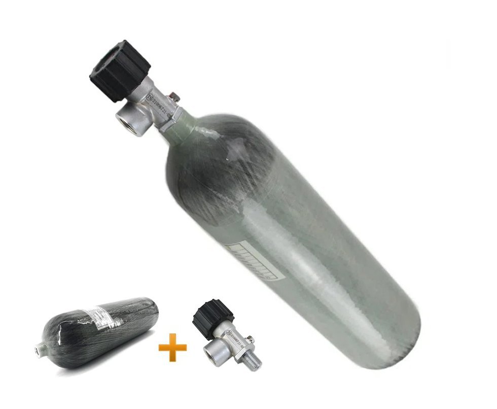 Cilindro Scuba Fibra Carbono PCP 300 bar 6,8L + Válvula DIN - Leão
