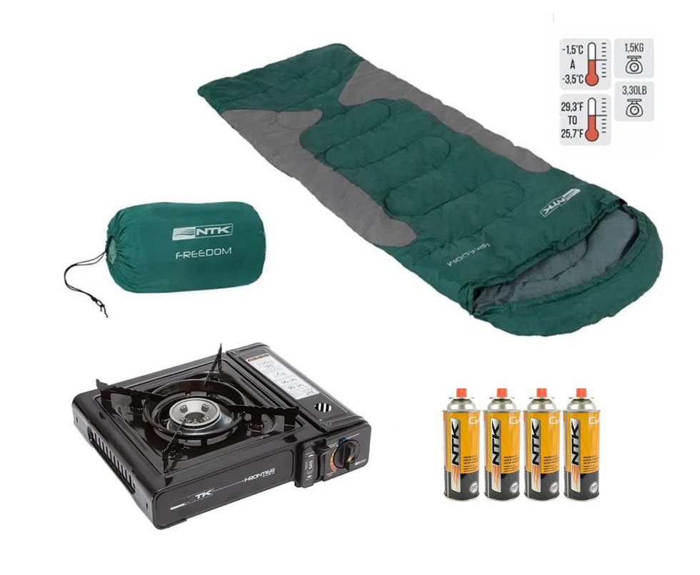 Saco De Dormir Freedom -1,5c A -3,5c Verde E Cinza - Nautika + Kit Fogareiro Frontier