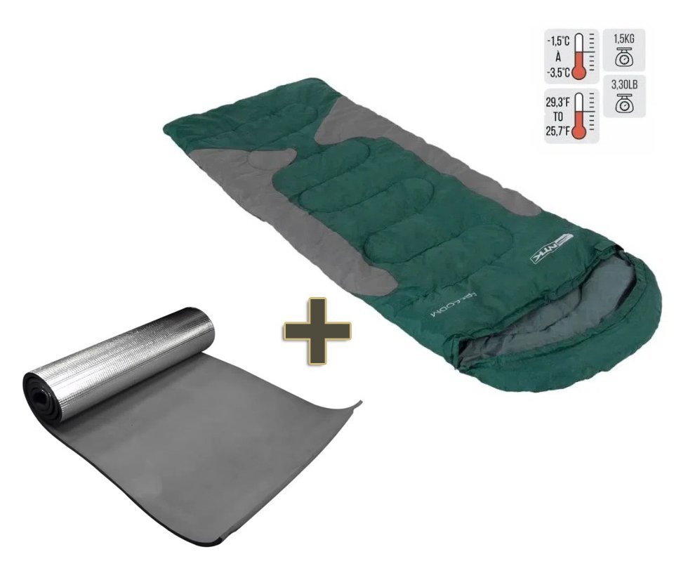 Saco De Dormir Freedom -1,5c A -3,5c Verde E Cinza + Isolante Térmico - Nautika
