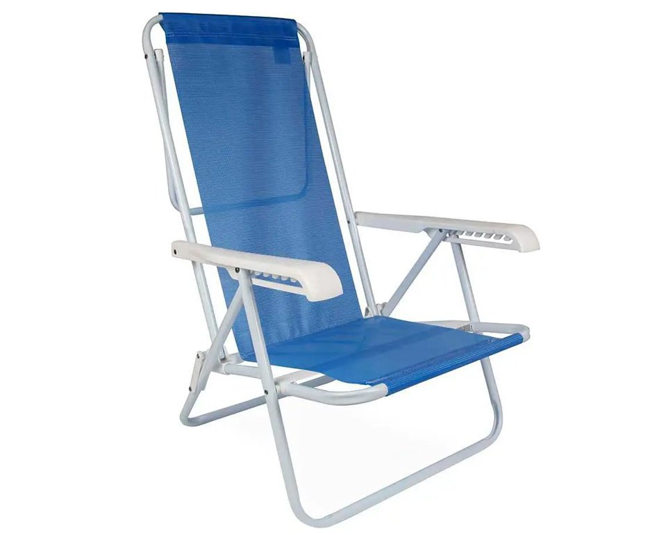 Cadeira De Praia Piscina Reclinável 8 Posições Aço Sannet Azul
