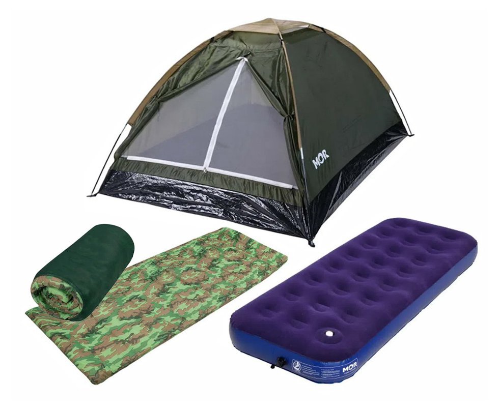 Barraca Camping Iglu 2 Pessoas Verde - Mor + Colchão Inflável + Colchonete