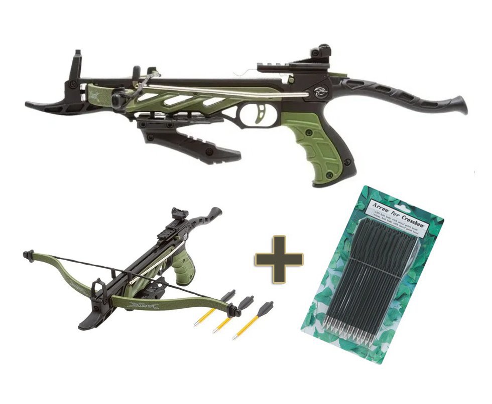 Balestra Besta MK-TCS1-G Alligator 80 Libras Verde - Man kung + Kit 12 Flechas