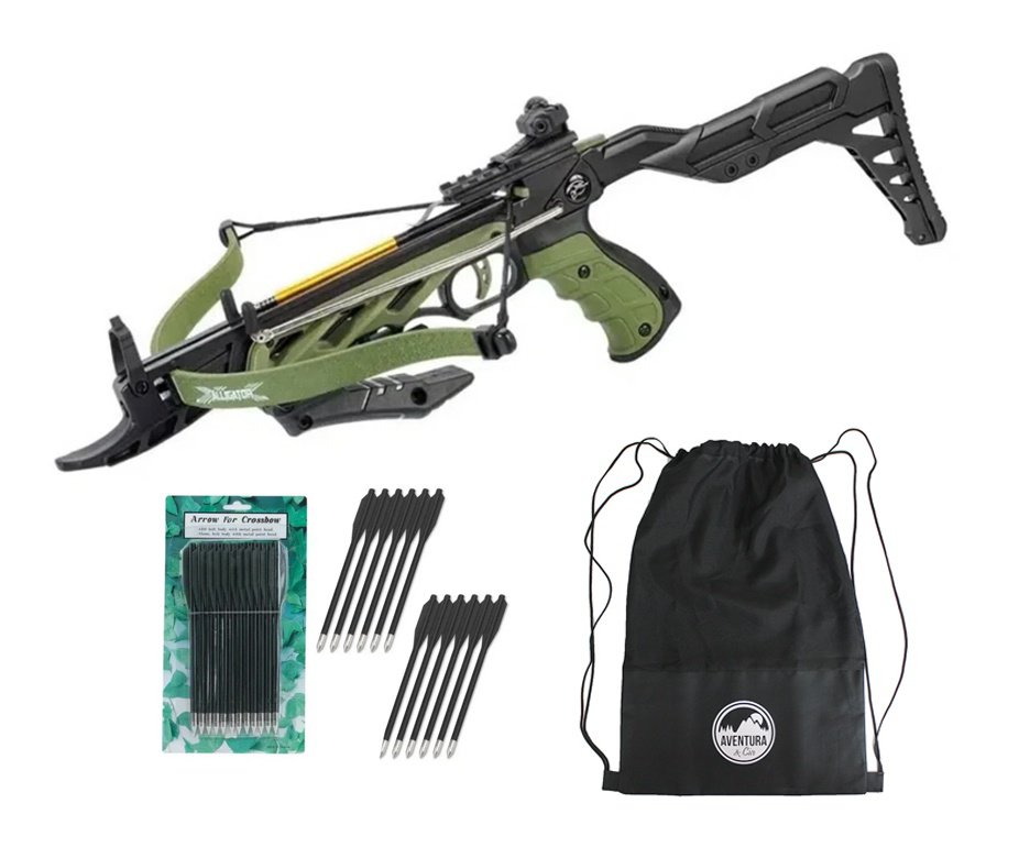 Besta/Balestra Recurva Pistola Alligator TCS2-G 80 Libras - ManKung + 12 Flechas + Capa