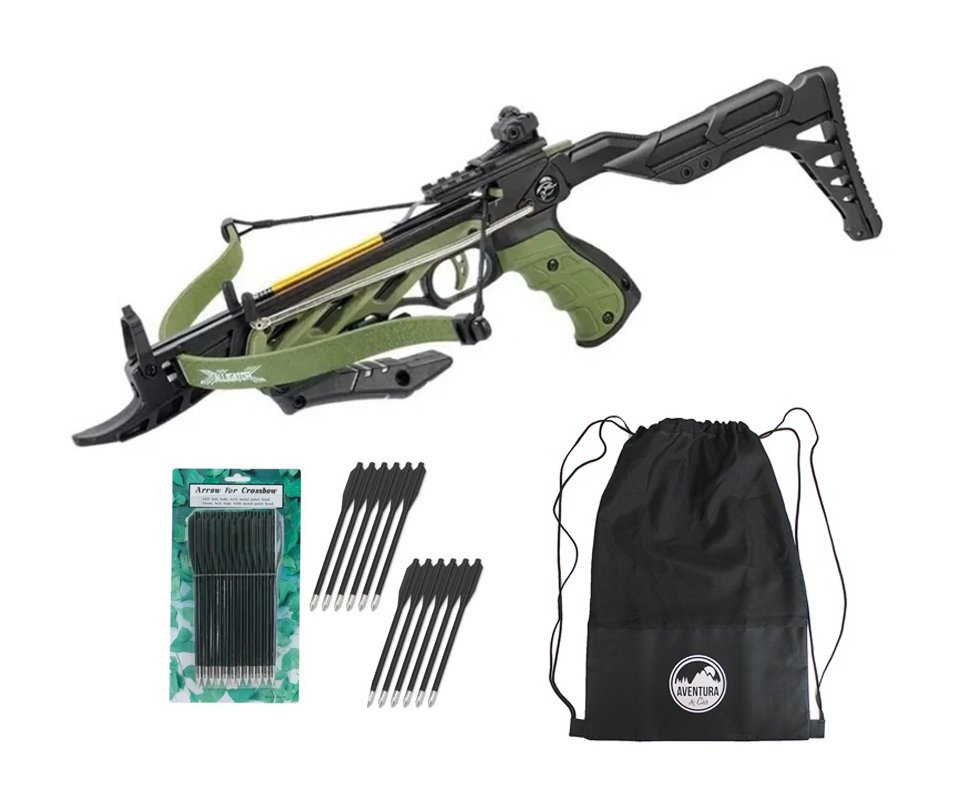 Besta/Balestra Recurva Pistola Alligator TCS2-G 80 Libras - ManKung + 12 Flechas + Capa