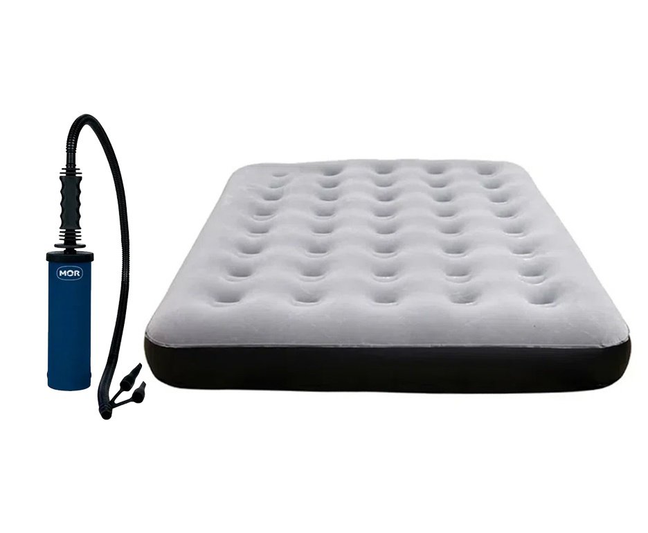 Colchão Inflável Casal Multiuso Azul camping e casa + Inflador Manual Dupla Ação para inflaveis - Mor
