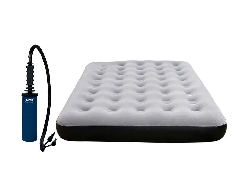 Colchão Inflável Casal Multiuso Azul camping e casa + Inflador Manual Dupla Ação para inflaveis - Mor
