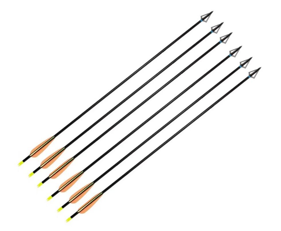 Kit 6 Setas Flecha fibra De Carbono para balestra Com Ponta de Caça 14"