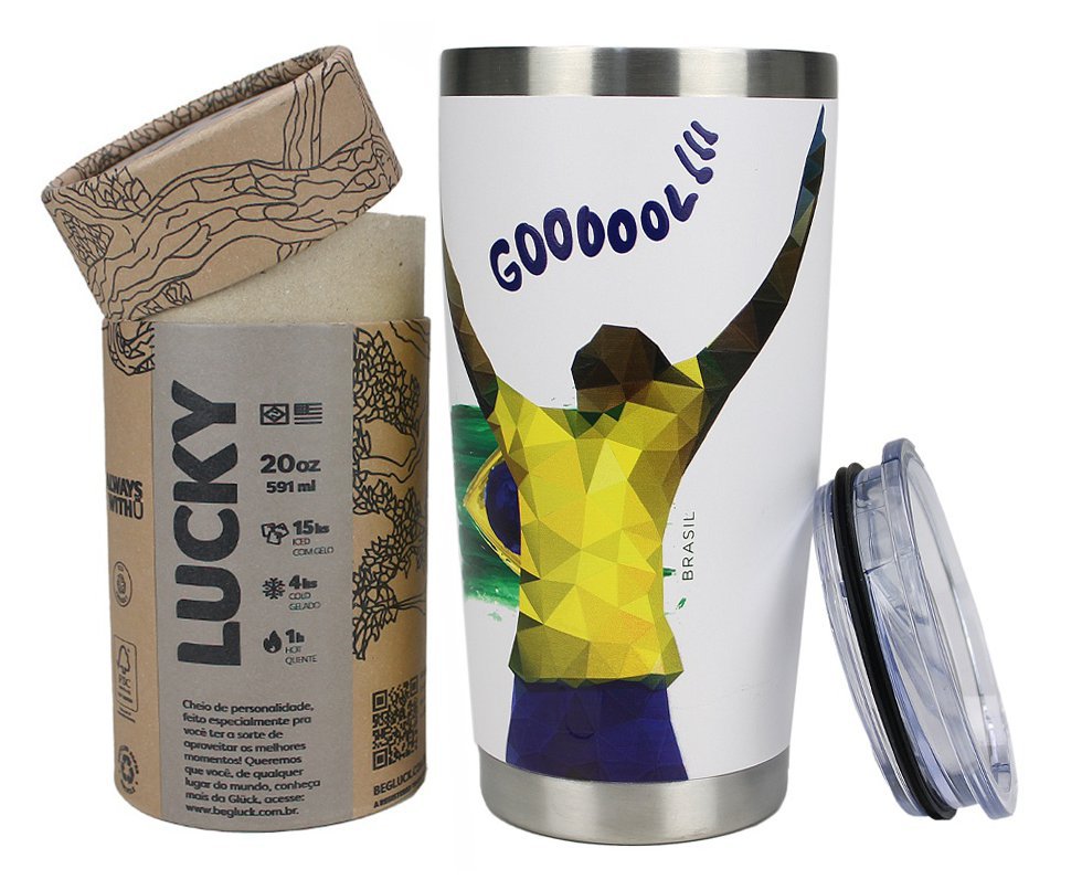 Copo Térmico Para Cerveja Gluck Lucky Future Brasil Gooool 591ml Inox bra.10