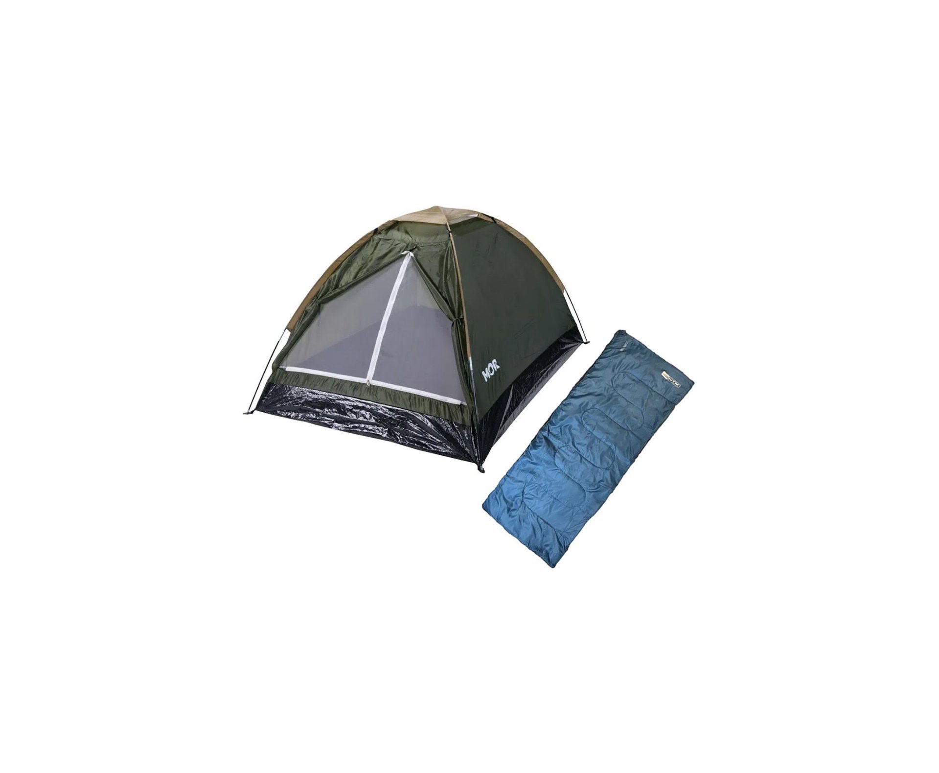 Saco dormir Bugy solteiro Camping NKT 8°C e 15°C Preto AZUL + Barraca Iglu 2 Pessoas Verde