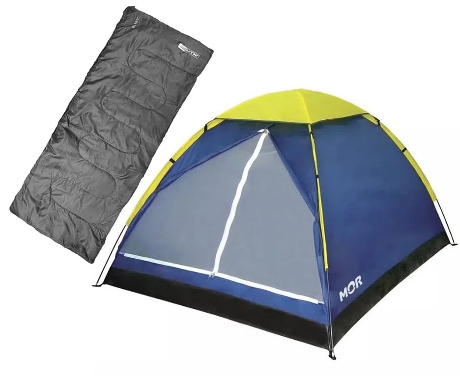 Saco dormir Bugy solteiro Camping NKT 8°C e 15°C Preto + Barraca Iglu 4 P