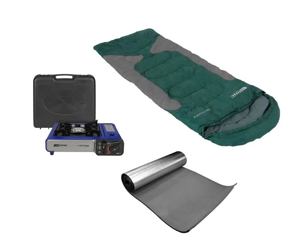 Saco De Dormir Freedom -1,5c A -3,5c Verde E Cinza + Isolante + Fogareiro Frontier Azul
