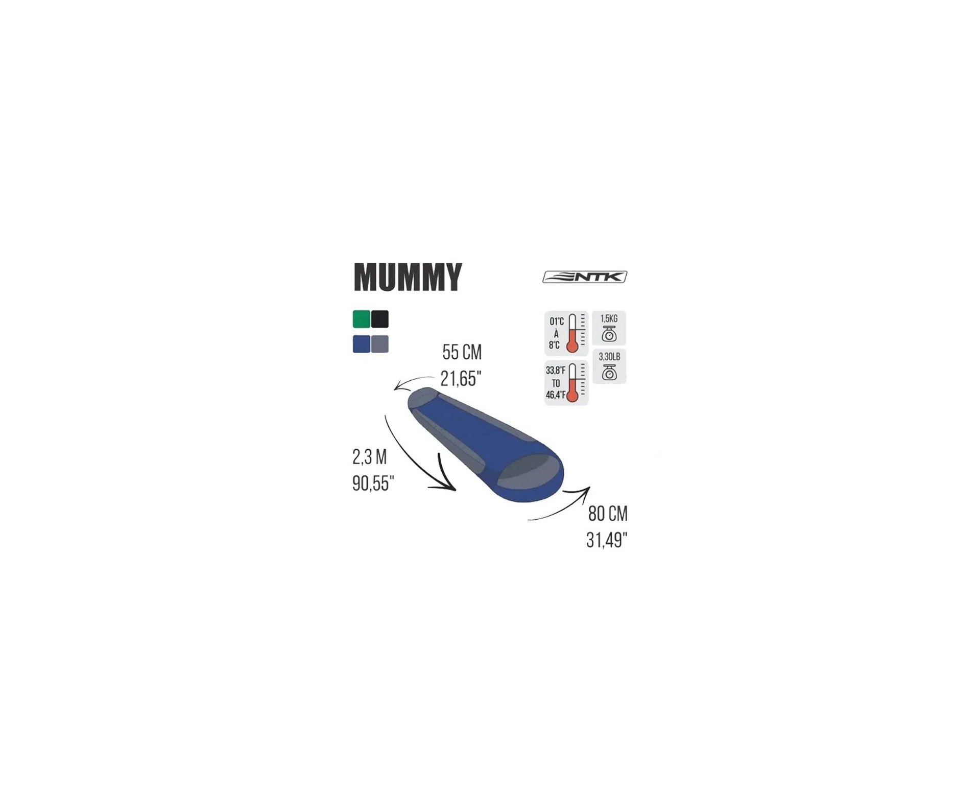 Saco De Dormir Mummy -1°c A +8°c Azul E Cinza + Isolante + Fogareiro Frontier Preto