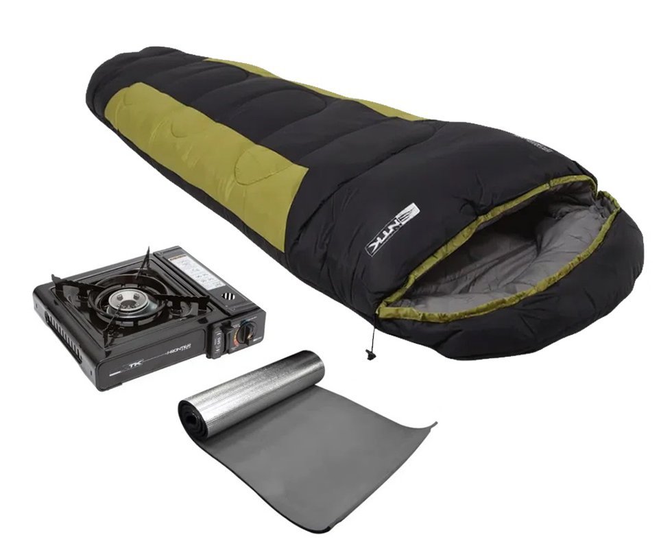 Saco De Dormir Nautika Modelo Mummy -1°c A +8°c Preto Com Verde  + Isolante + Fogareiro Frontier Preto