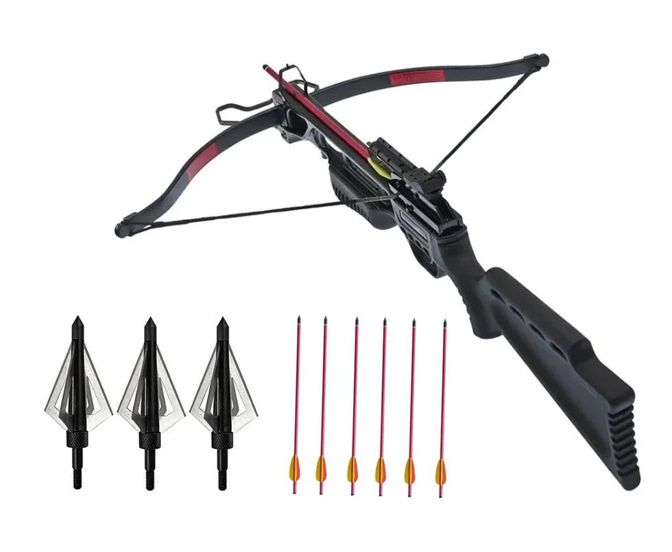Besta/Balestra Recurva Jaguar 1 XBOW 150LB Black Poe Lang + Kit 6 Flechas + Ponteiras De Caça