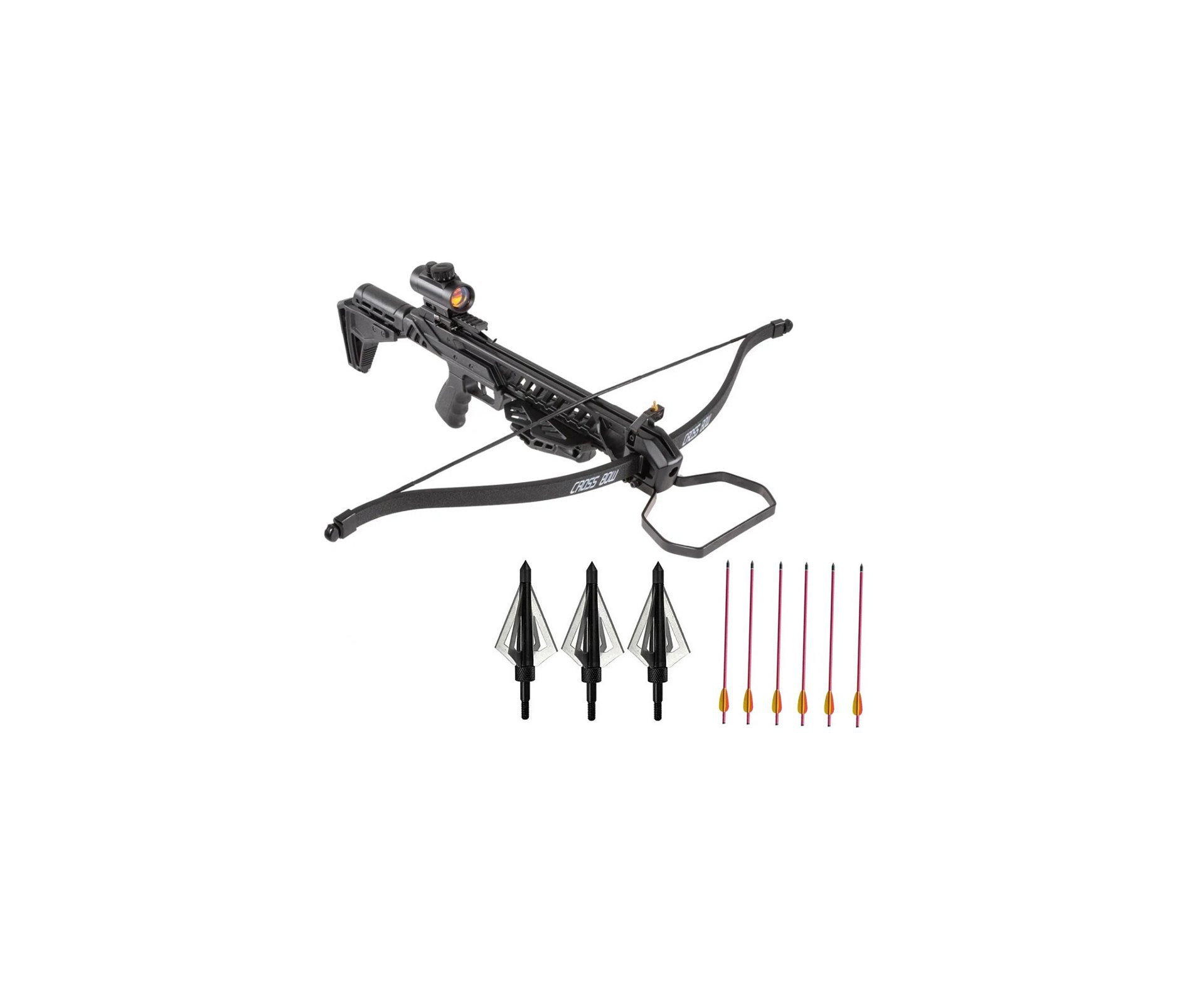 Kit Besta Balestra Premium Recurva Mk-XB27BK 175 Lbs + Red Dot + Kit 6 Flechas + Ponteiras de Caça