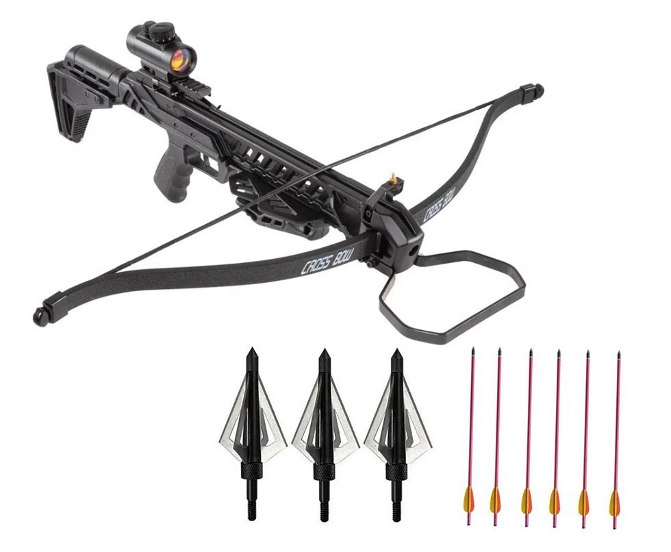 Kit Besta Balestra Premium Recurva Mk-XB27BK 175 Lbs + Red Dot + Kit 6 Flechas + Ponteiras de Caça