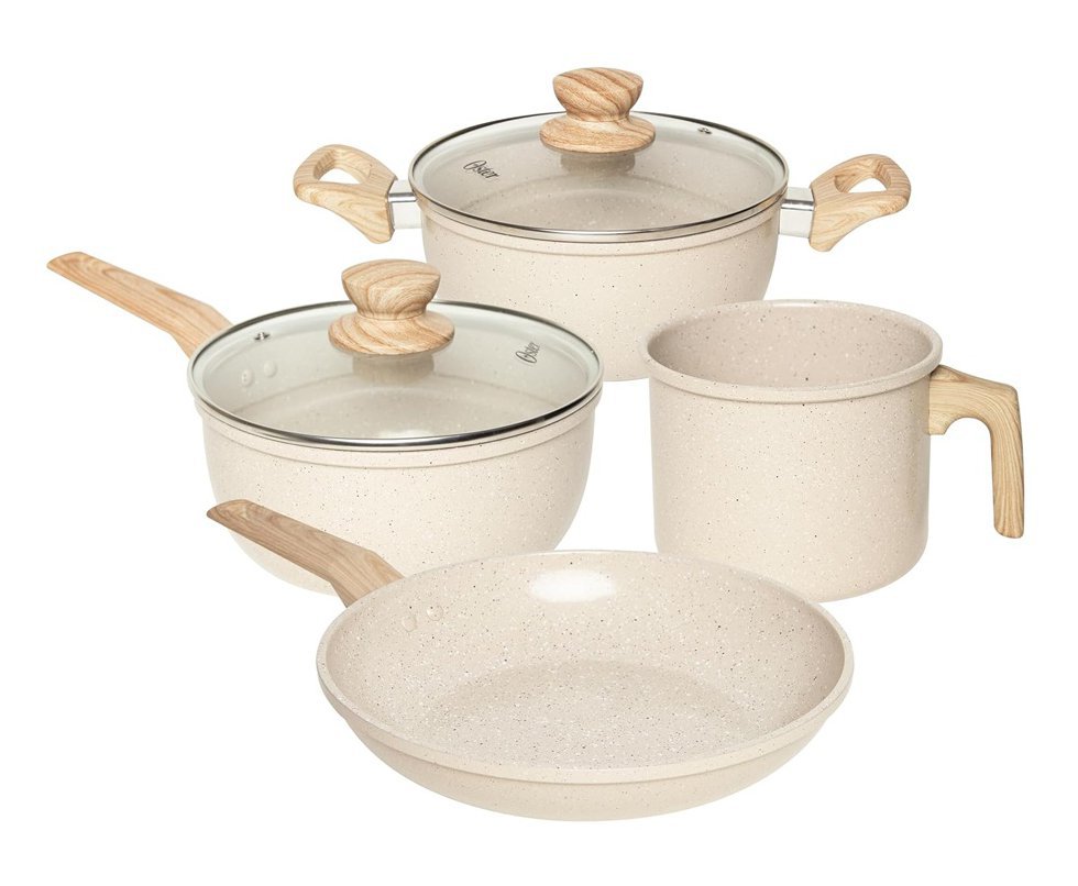 Conjunto de Panelas 4 pçs Cerâmico Antiaderente Indução Oster Marble Edition Cream Vanill